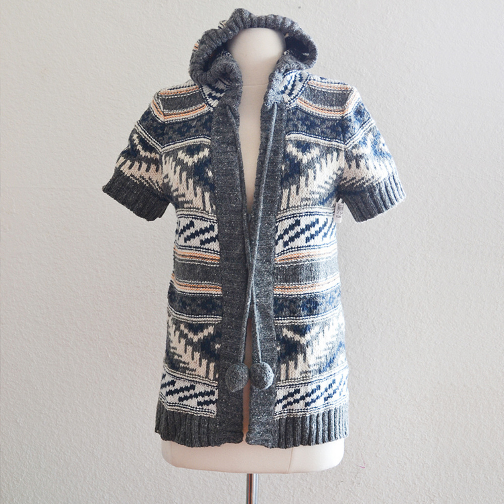 Gray Short Sleeve Hooded Open Cardigan Size M